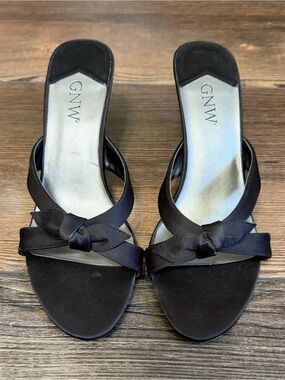 GNW Black Satin Knot Slide Heels
